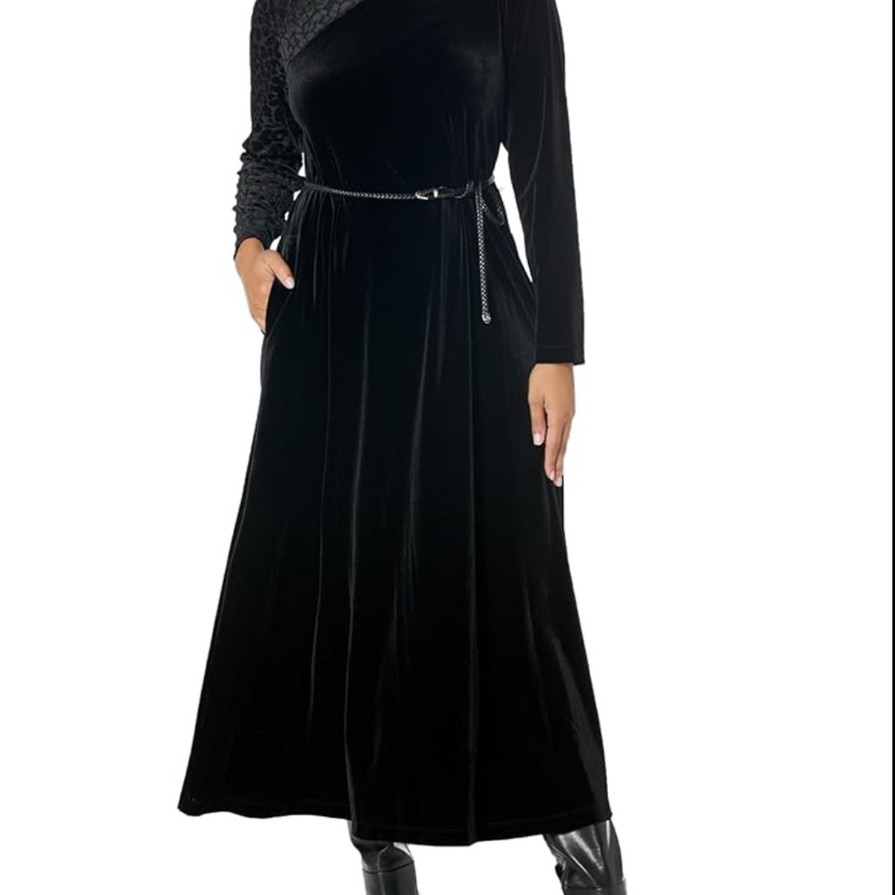 Anne Klein Black Asymmetrical Velvet Dress